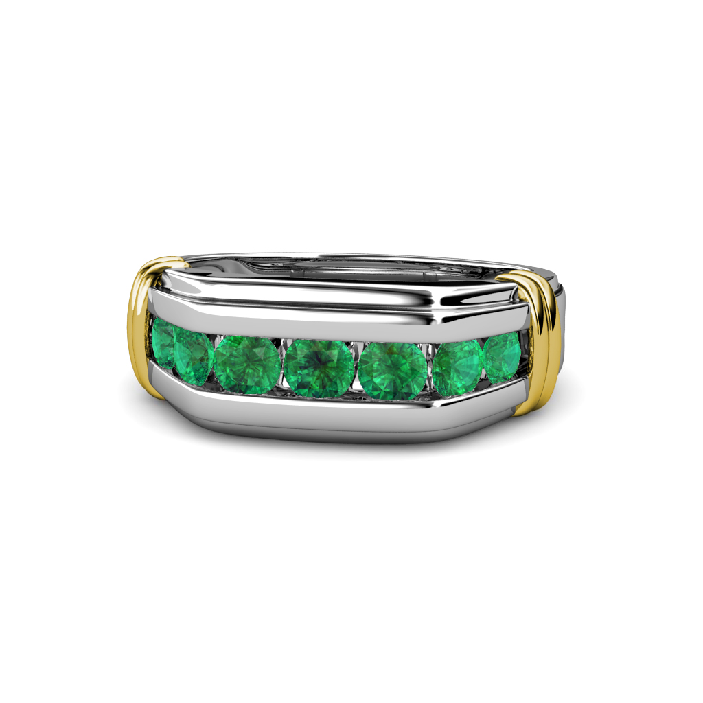 Brad Emerald 7 Stone Men Wedding Ring (8.5 mm) 